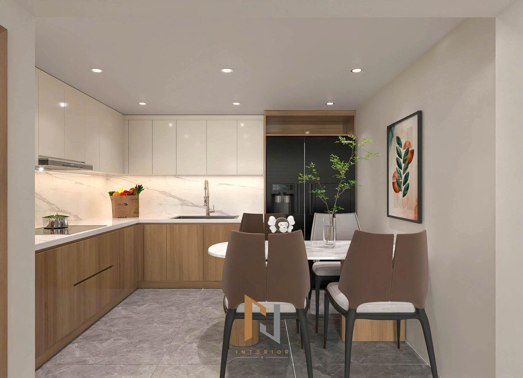 Phối cảnh 3D không gian bếp và bàn ăn gia đình