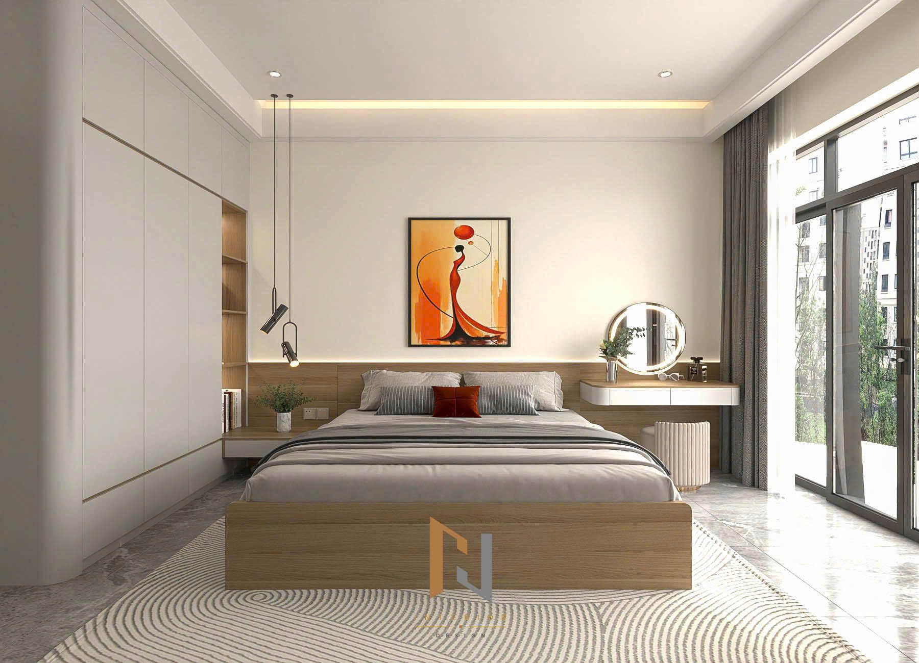 Phối cảnh 3D toàn cảnh phòng ngủ chính đón sáng tự nhiên