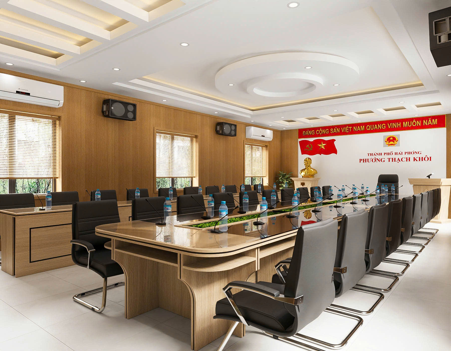 Trục nhìn về vị trí chủ tọa và phông nền nghi thức