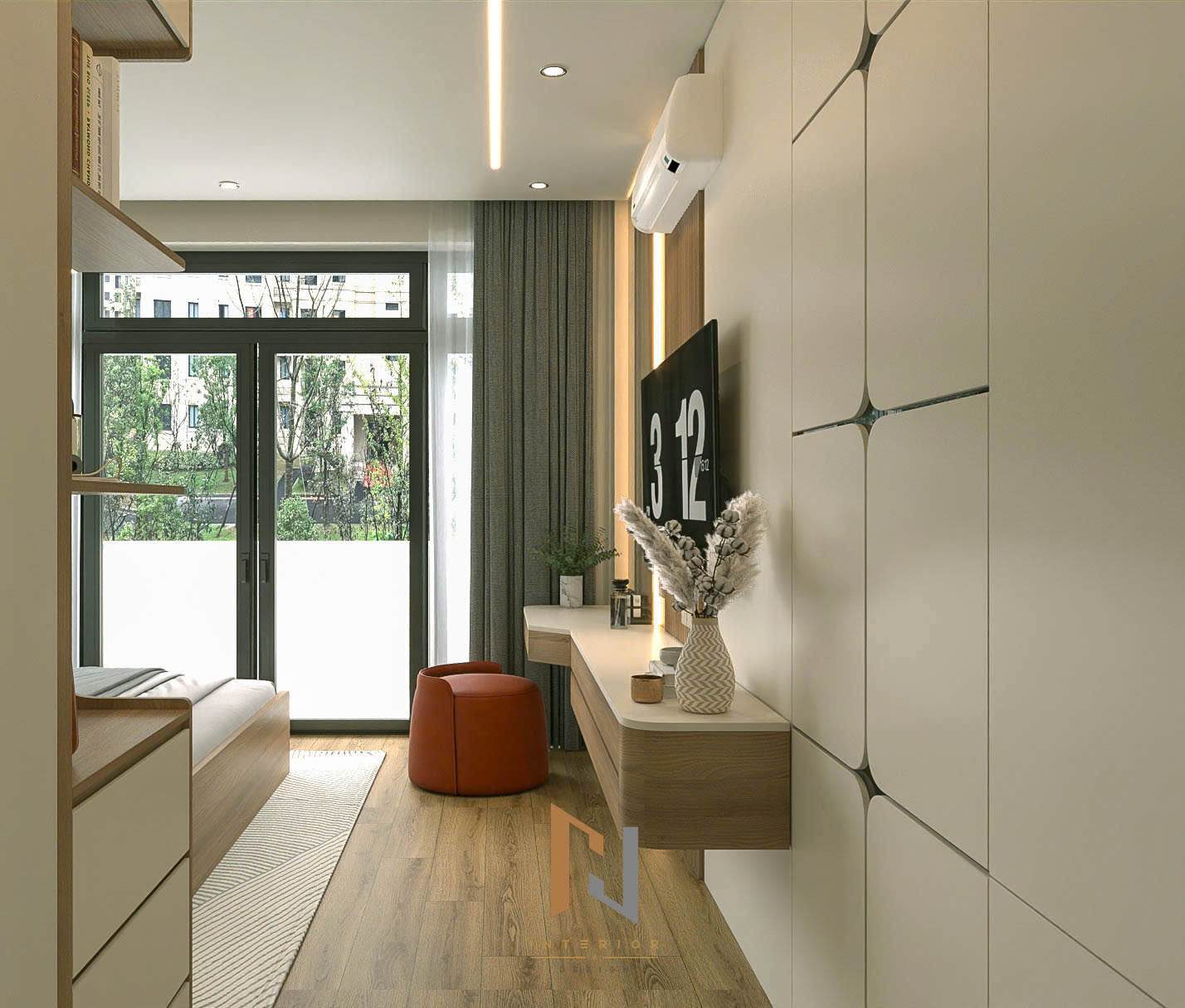 Hệ tủ trang trí và kệ TV bo góc tối ưu lối đi